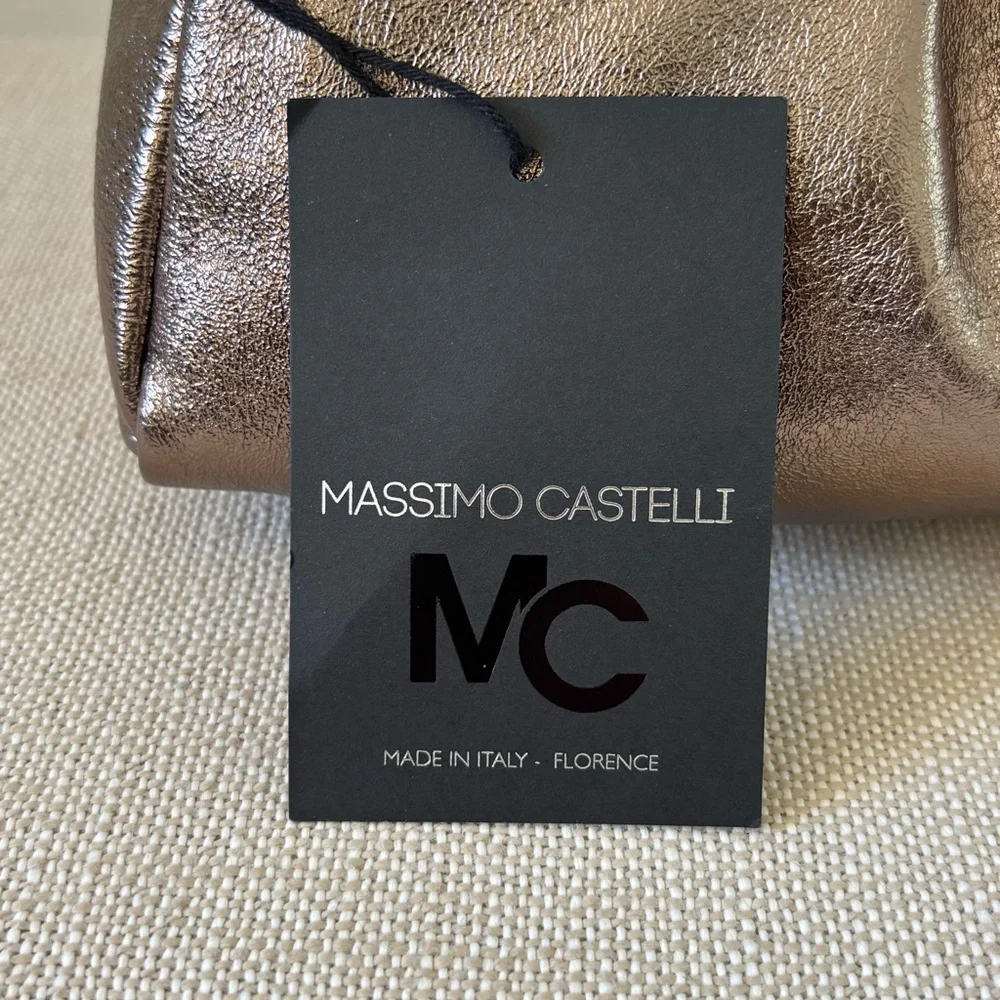 Massimo Castelli Metallic Bronze Clutch NWT Frame Closure Kisslock Chunky Chain